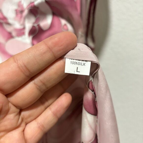 NWT Freedom Silk Peony Printed Rosy Pink Silk Kaftan With Trimming L Boat Neck - Picture 12 of 12